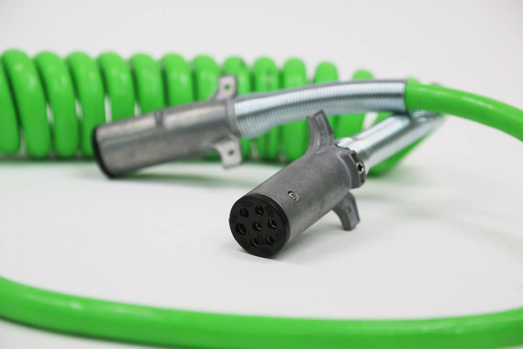 7-Way ABS Coiled Cable 15 Ft Green 48" x 12" Leads Trailer Electrical Power Cord Pack of 2 S514845